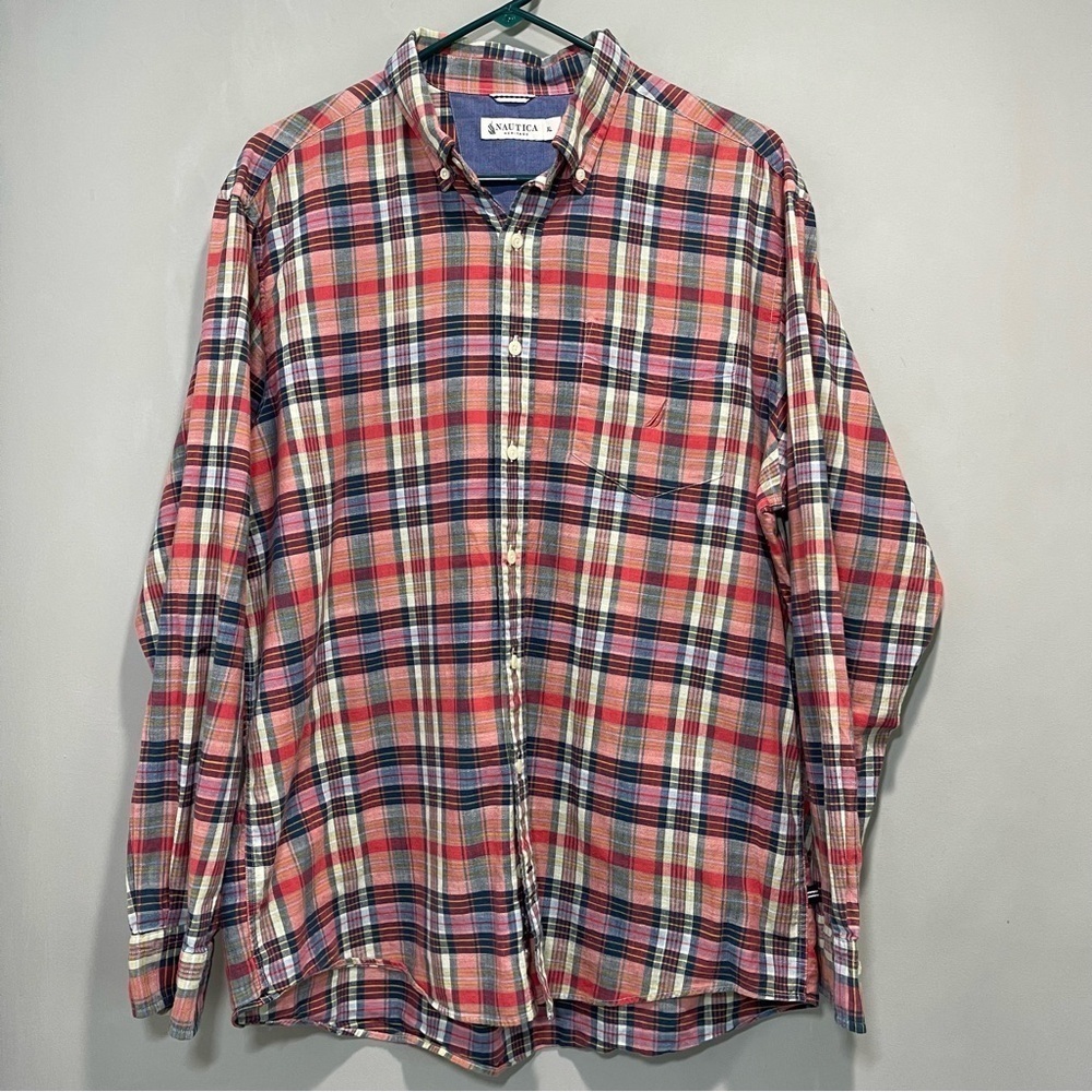 Náutica Long-sleeve Burton Down Plaid Shirt Men Size XL